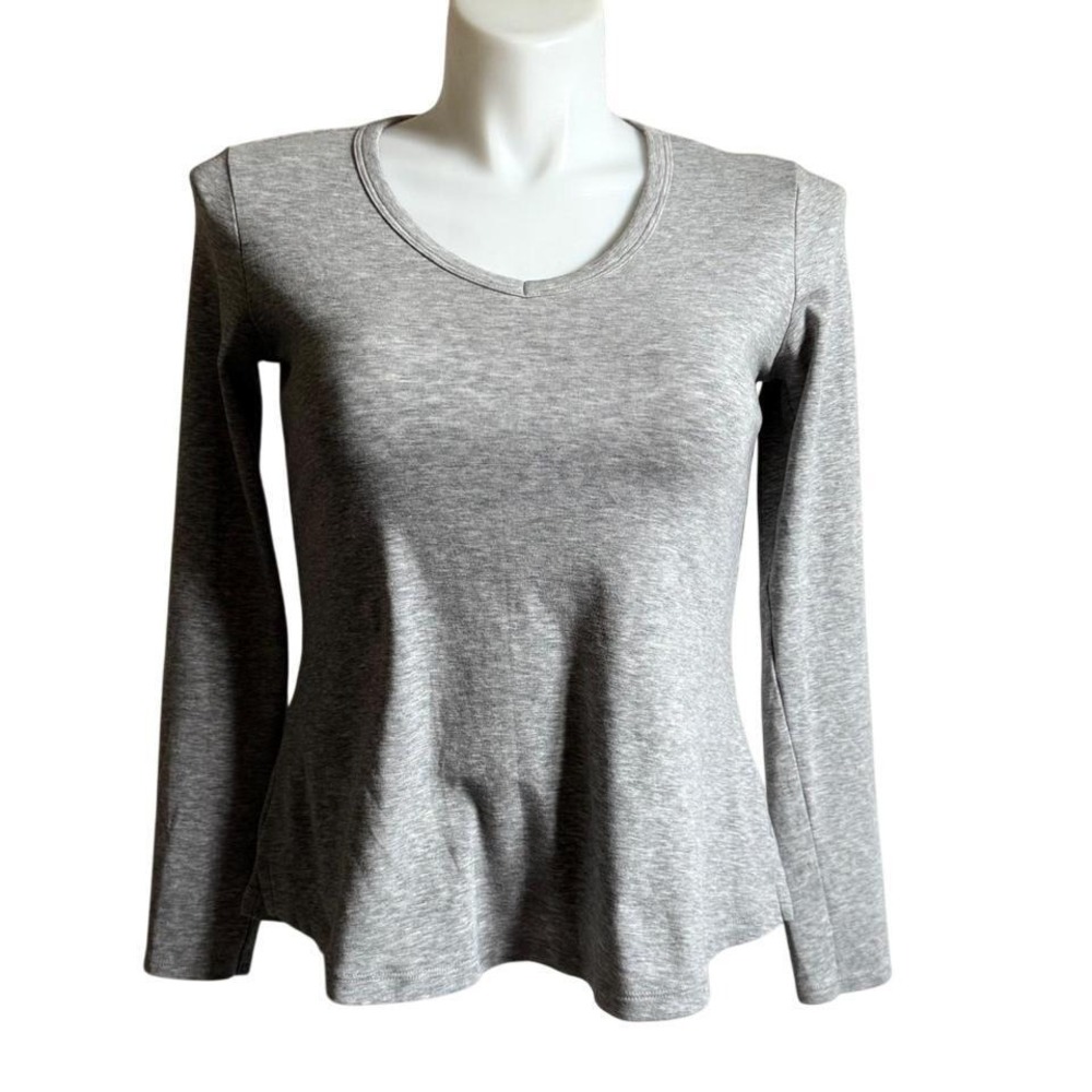 Cynthia Rowley Gray Pima Cotton Modal Long Sleeve Scoop Neck Top Womens Medium